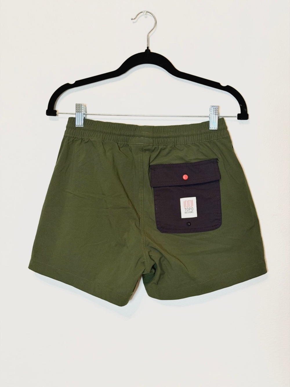 Topo Designs Women’s Global Shorts in Olive Green Ripstop with Black Pocket